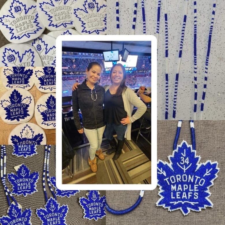 Tara Kiwenzie and Lisa Lavalle, two indigenous women, helped complete beaded medallions custom-made for the Toronto Maple Leafs in January 2023. 