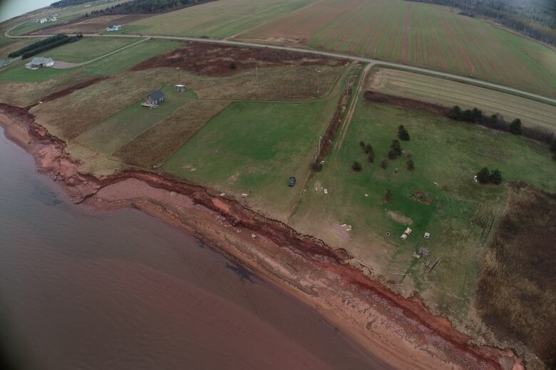 A drone vies of a cliff sheared off by post-tropical storm Fiona 