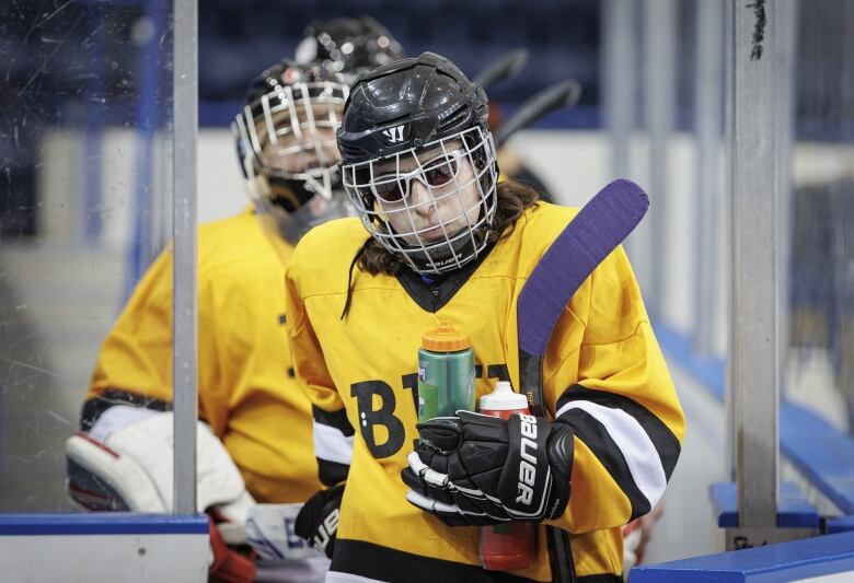 Hockey players are pictured here during the first game of the Carnegie Cup Elite Blind Hockey Series at the Mattamy Athletic Centre in Toronto, on Jan. 20, 2023.