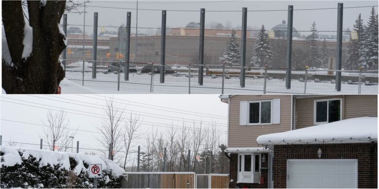 A home with metal poles sticking out in its background.