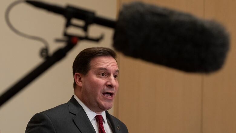 Public Safety Minister Marco Mendicino speaks with reporters at a hotel Tuesday, January 10, 2023 in Mexico City, Mexico.