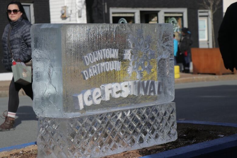 Downtown Dartmouth Ice Festival written in ice. 