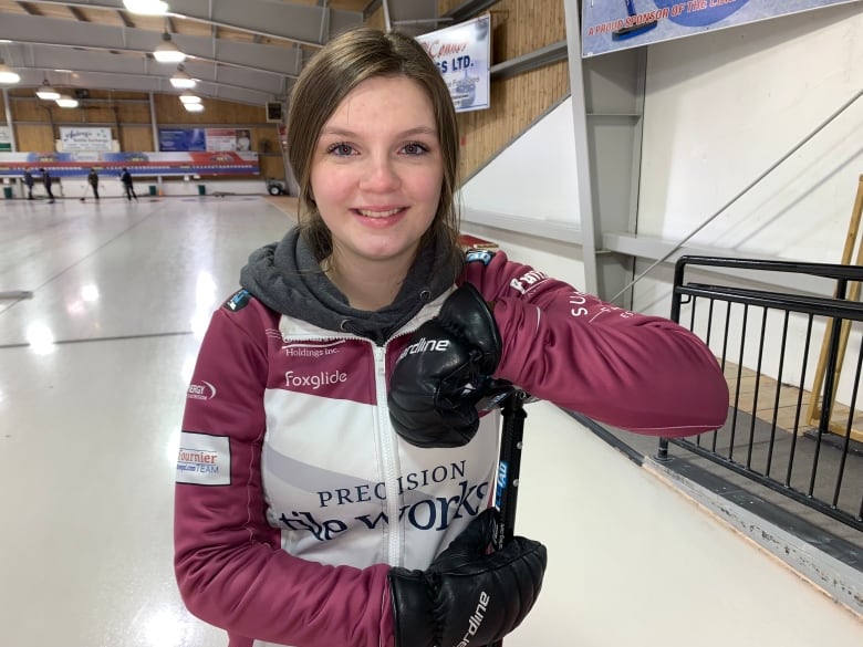 Makiya Noonan stands at the curling club after a recent practise.