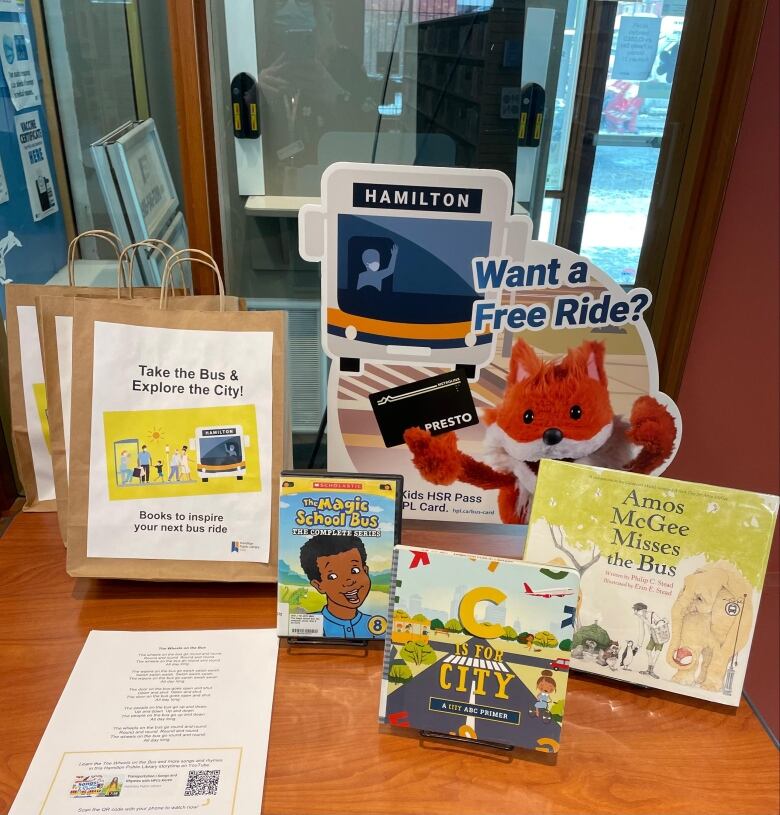 A display of childrens books and videos.