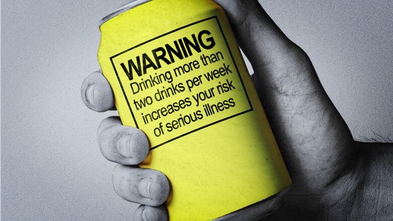 A can is shown being held in someone's hand with the message: 'Warning, drinking more than two drinks per week increases your risk of serious illness'