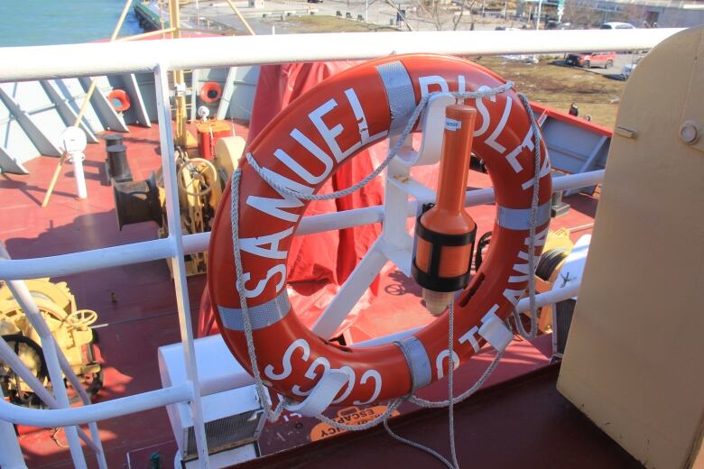 A life preserver that says Samuel Risley on it.