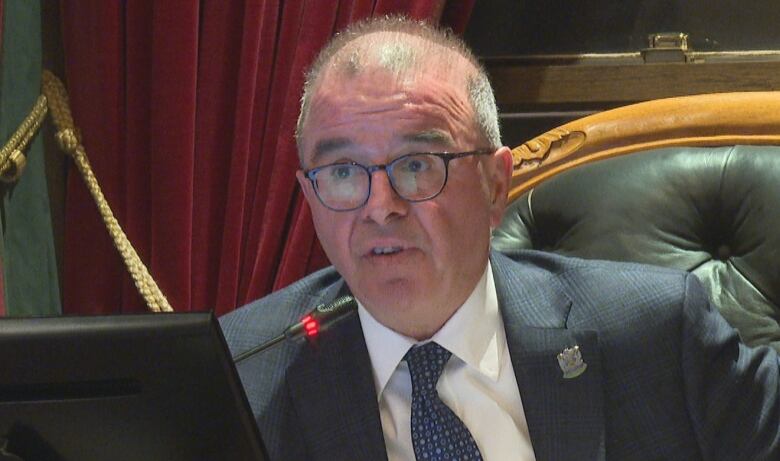 Philip Brown in the mayor's chair at a Charlottetown council meeting.