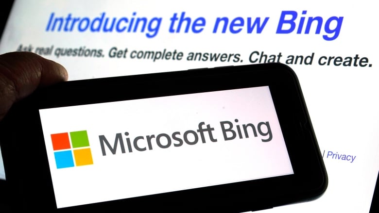 The logo for Microsoft Bing is seen against its web page.