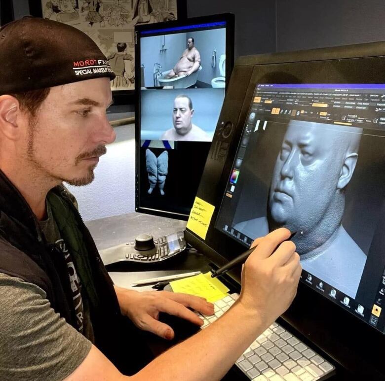 Adrien Morot works on a digital scan of Brendan Fraser's head for The Whale.