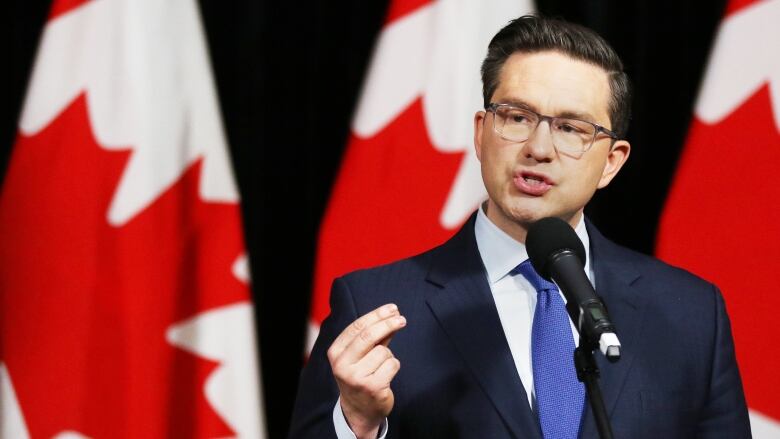 Federal Conservative Leader Pierre Poilievre speaks at the the National Coalition of Chiefs Clean Energy Summit In Calgary on Friday, Feb. 17, 2023.