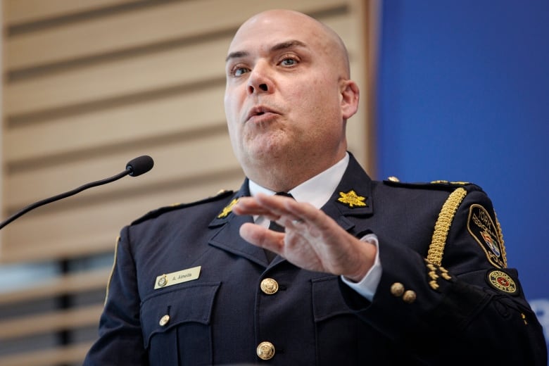 York Regional Police Deputy Chief of Investigations Alvaro Almeida speaks during a press conference regarding Project Norte at YRP headquarters, in Aurora, Ont., on March 3, 2023. 