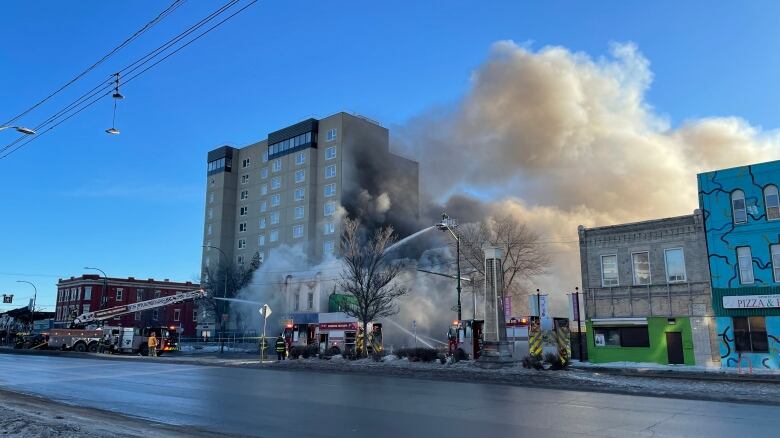 Emergency crews battle a blaze.