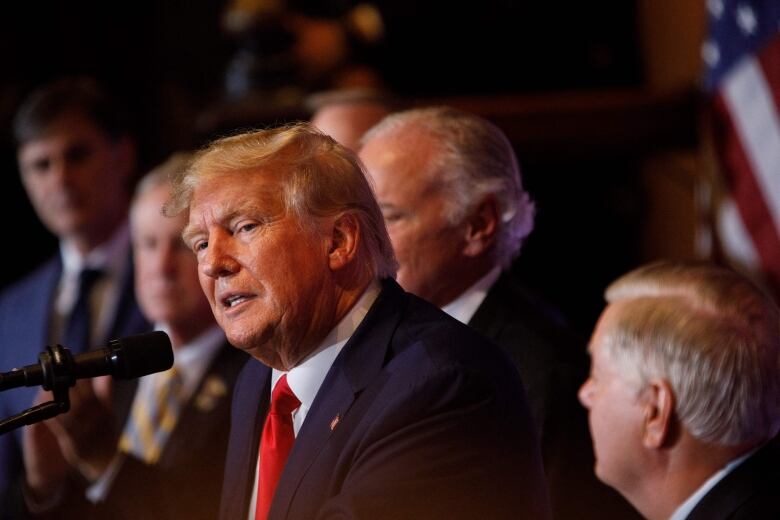 Former U.S. president Donald Trump is seen speaking in Columbia, S.C., in January 2023.