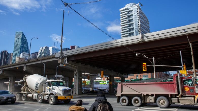 The Gardiner Expressway is photographed on March 14, 2023. Forty community groups have signed a letter to the city's deputy mayor calling for a full accounting of the costs to rebuild the Gardiner East.