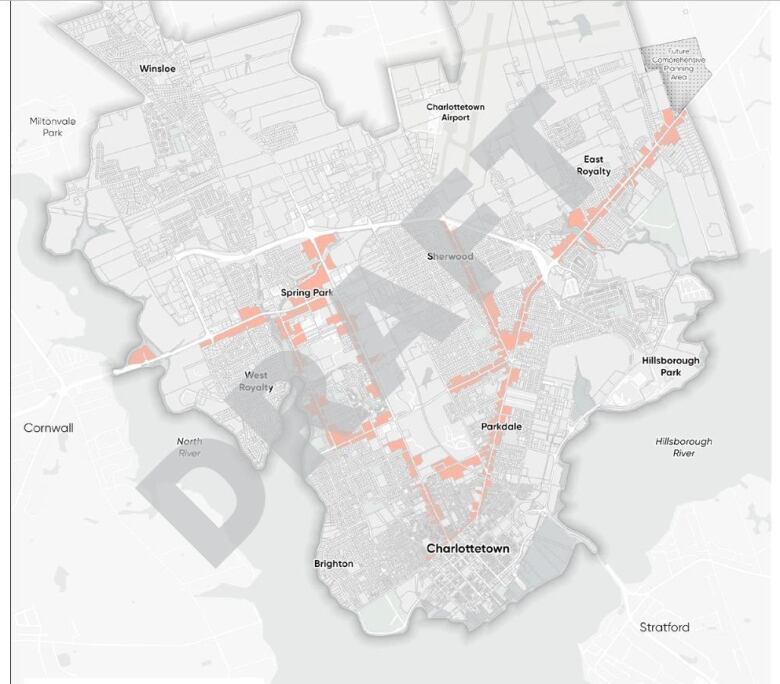 Map of Charlottetown showing proposed corridors.