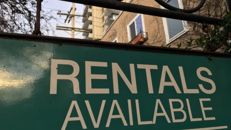 For rent sign on a West End Vancouver apartment rental unit. 