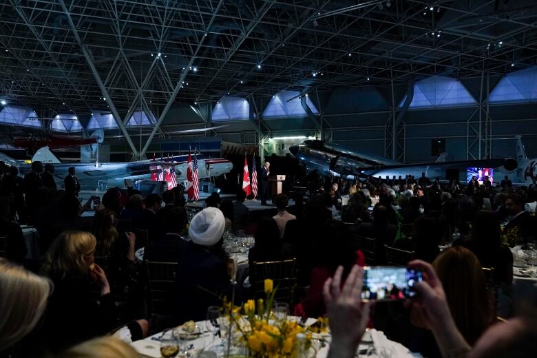 U.S. President Joe Biden speaks during a gala dinner at the Canadian Aviation and Space Museum, Friday, March 24, 2023, in Ottawa.