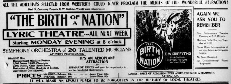 A advertisement for the film The Birth of a Nation