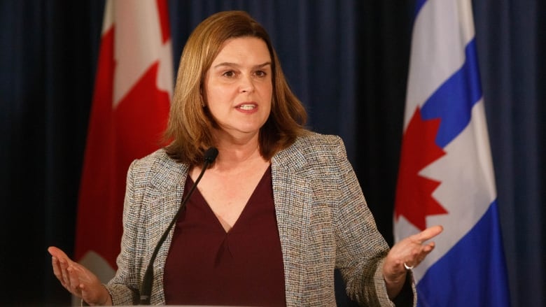 Deputy Mayor Jennifer McKelvie speaks following Toronto Mayor John Tory's final statement as Mayor on Feb. 17, 2023. Tory resigned from his position following news of an extramarital affair with a a former staffer became public.