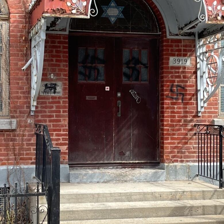 Synagogue vandalized with swastikas