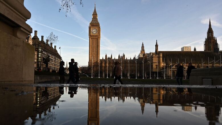 A distant view of Britain's Houses of Parliament.