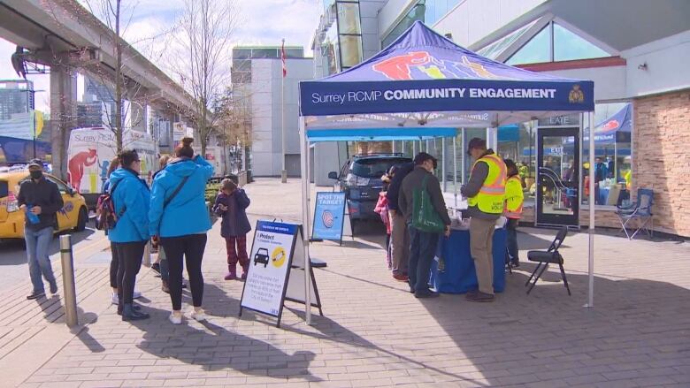 A wide shot of people at a community event in Surrey.