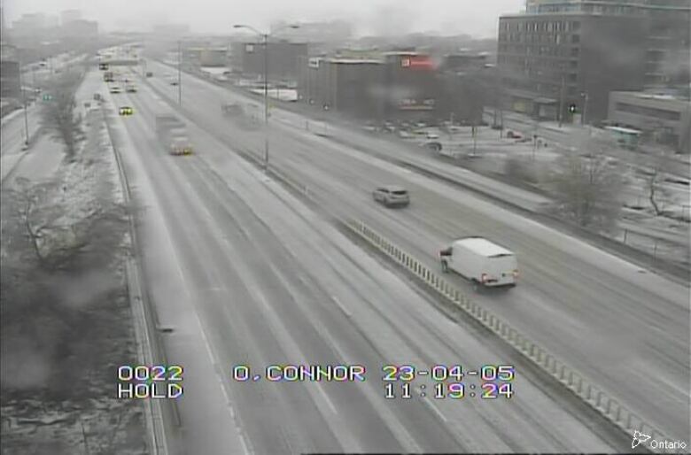 An icy highway seen from above.