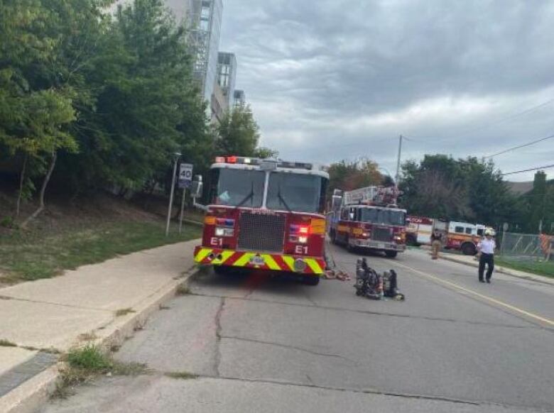 A firetruck on a road.