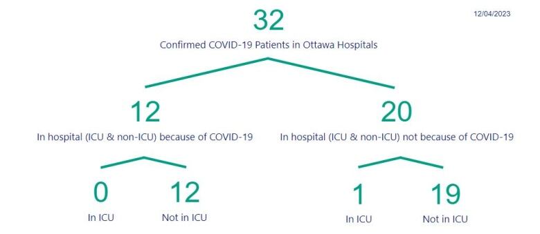 A chart showing the number of people in Ottawa hospitals with COVID.