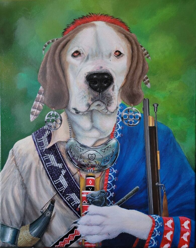 Hound with rifle.