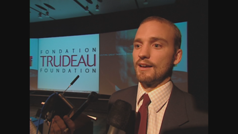 Pierre Trudeau's son, Alexandre Trudeau, after announcing the first Trudeau Foundation scholars and fellowships in February 2003.