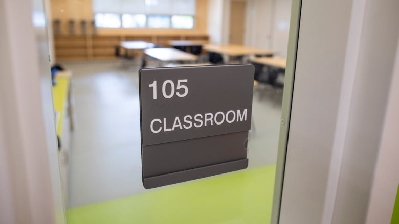 Sign reading classroom. 