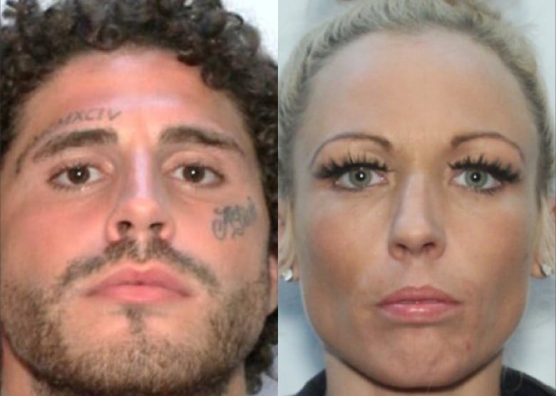 Side by side mug shots of a man and a woman