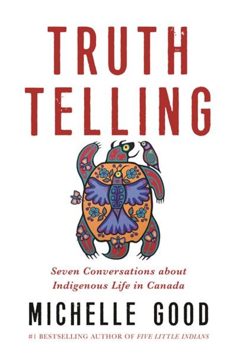 A white-coloured book cover with Indigenous art that shows a drawing of a turtle. There is maroon and black colour text overlay that is the book's title and author's name. 