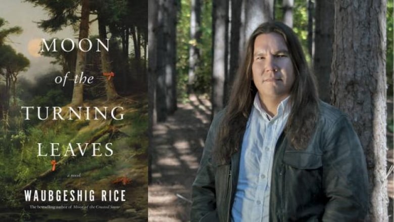 Side by side of the book cover and author photo the cover is a forest with an overturned tree the author is a man with long hair in front of a tree