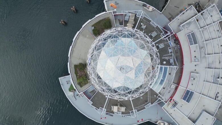 An overhead shot of Vancouver's Science World.