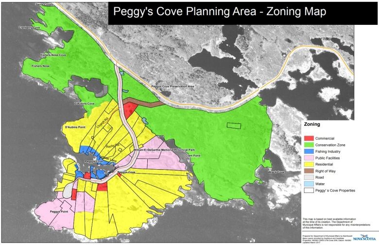 A map of current zoning in Peggys Cove 