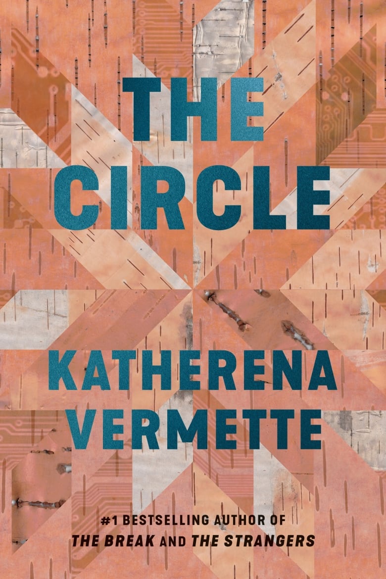 A brown book cover made up of individual geometric shapes and the words The Circle by katherena vermette written on it. 