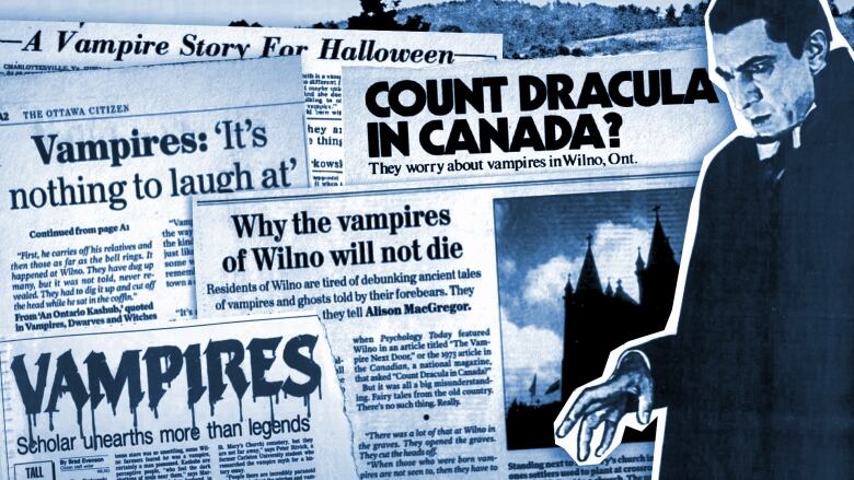 A collage of old newspaper articles about vampires.