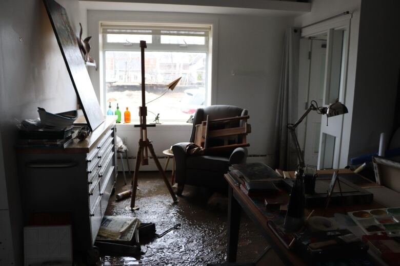 An art studio with mud on the floor