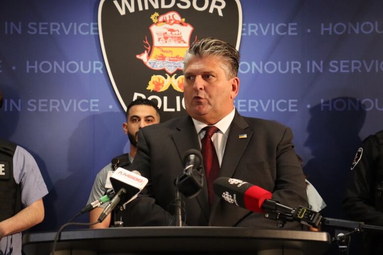 David Musyj, president of Windsor Regional Hospital, addresses the same press conference. 