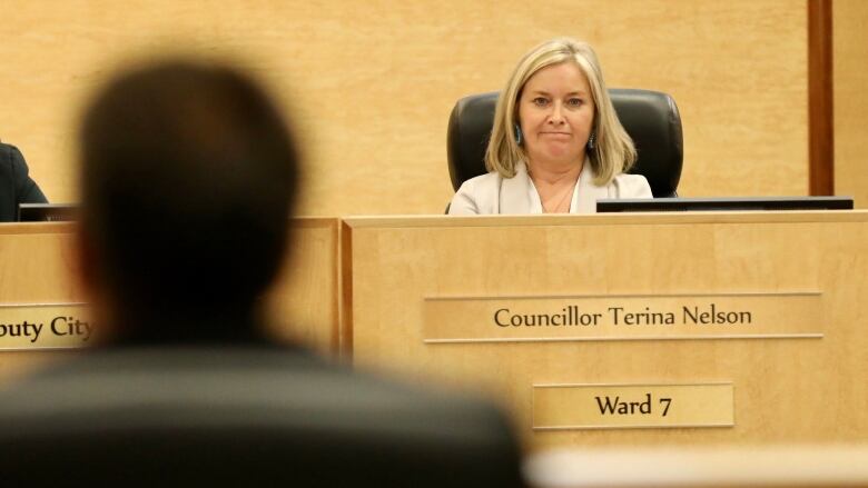 Coun. Terina Nelson takes part in a meeting of Regina city council. 