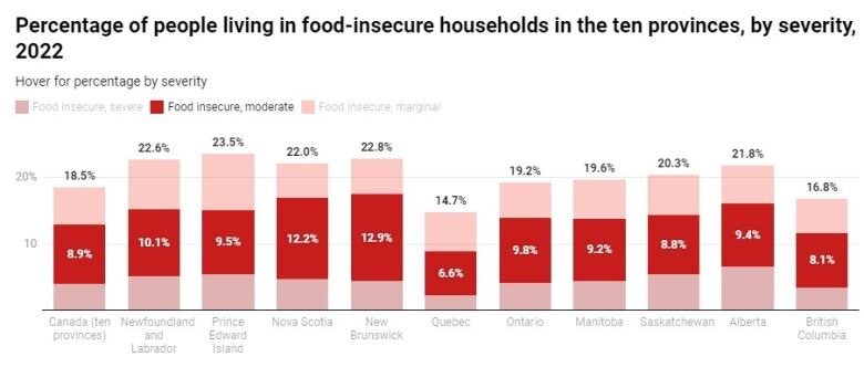 A bar graph showing three different measures of food security for each province. 