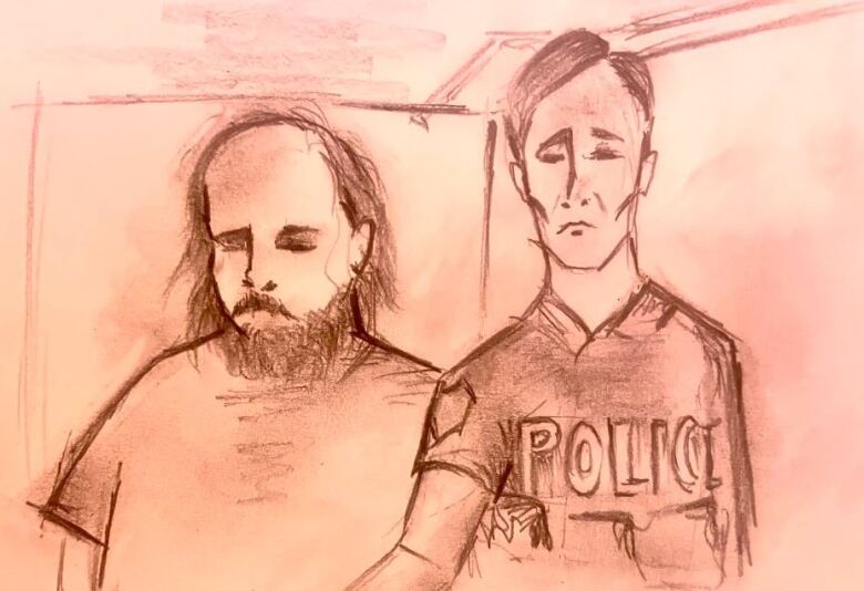 Sketch of Alain Bellefeuille in court May 11 2023