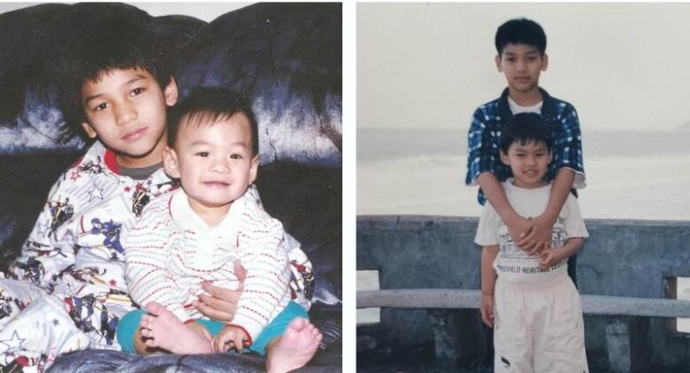 Two portraits of a boy and his brother.