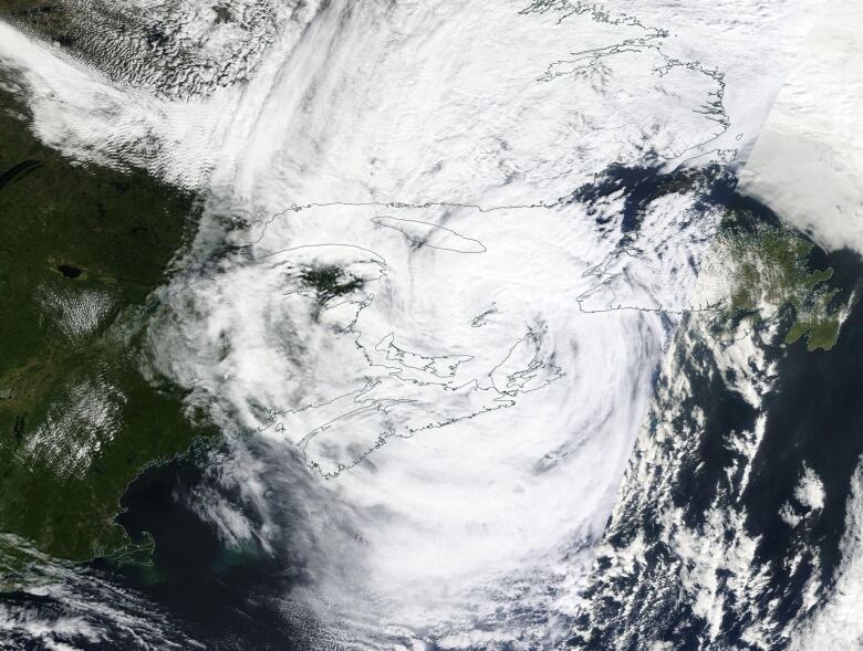 Satellite image of Post-Tropical Storm Fiona over the Maritimes on September 24 2022.