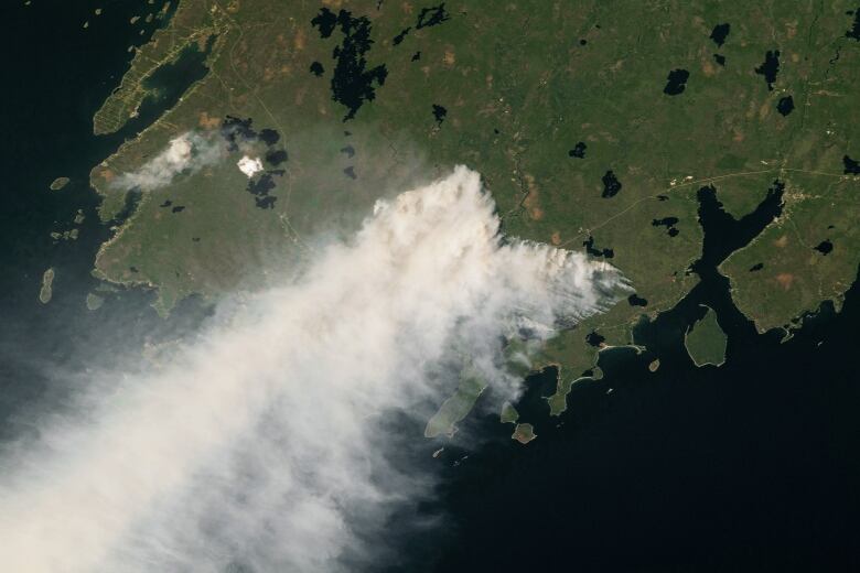 A satellite image captured on May 29 shows the smoke from the wildfires in southwestern Nova Scotia.