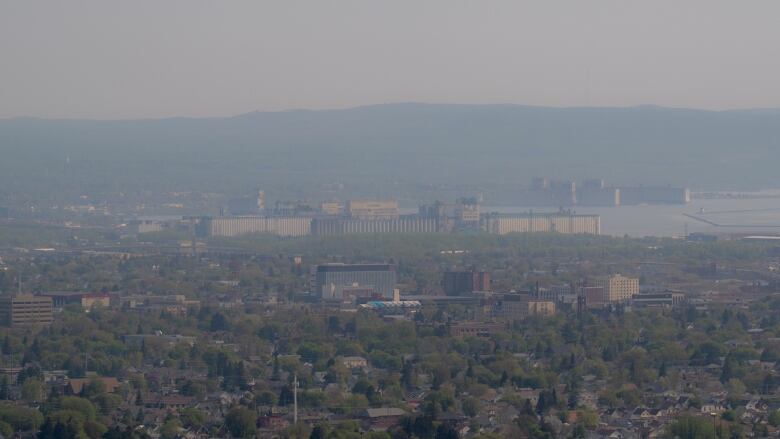 Forest fire smoke over the city of Thunder Bay.