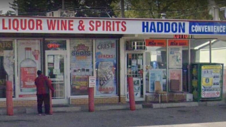 Two shops side by side. One is called Liquor Wine & Spirits and Haddon Convenience Store. 