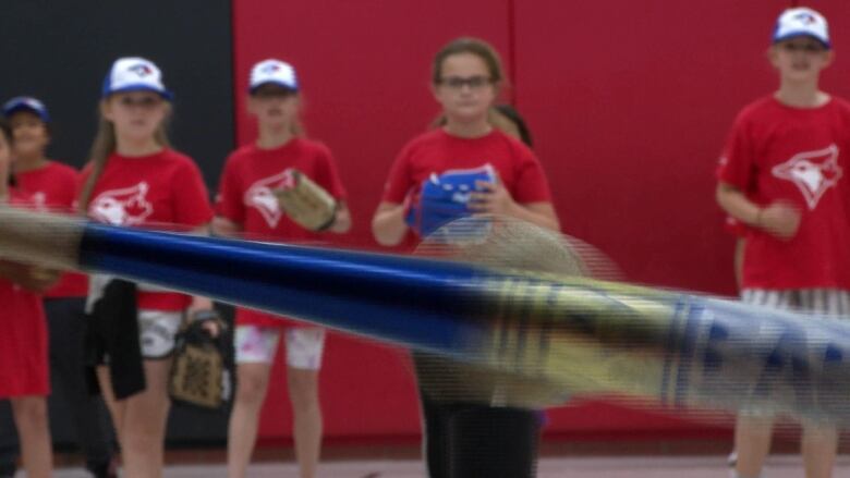 A bat hits a baseball at Windsor's Glenwood Public School during a class called Girls At Bat.